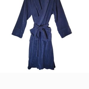 Lands End Calf Length Turkish Robe Mens 3X Dark Blue Belted Terrycloth Pockets